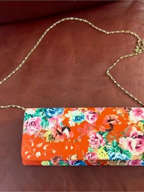 Floral Orange Chain Clutch - Women Bags
